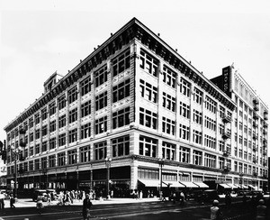May Company Department Store located on the corner of Broadway and Eighth Street
