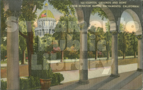 Capitol Grounds and Dome from Senator Hotel, Sacramento, Cal