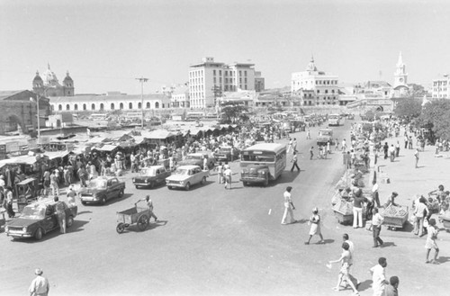 A busy street and market, Cartagena, 1977