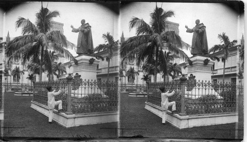 Statue of Founder of Jesuit University. Jesuit Church & School, Manila. Univ. of Santo Tomas - Oldest Univ. under American flag. E.E. Baker