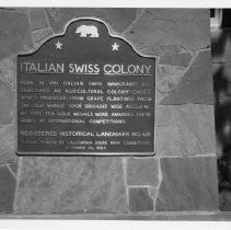 View of the plaque for the Italian Swiss Colony Winery ,California State Landmark #621 in Sonoma County