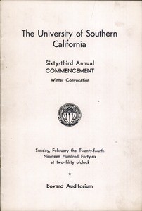 Commencement program, USC (63rd: 1946-02: Bovard Auditorium)