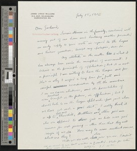 Jesse Lynch Williams, letter, 1916-07-15, to Hamlin Garland