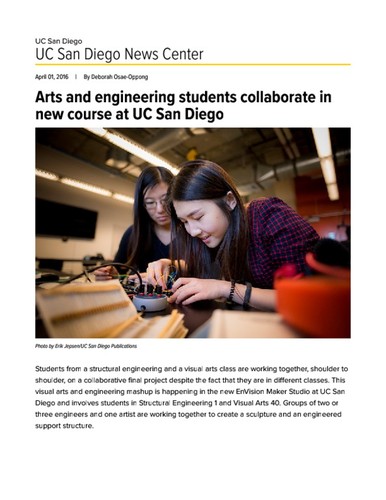 Arts and engineering students collaborate in new course at UC San Diego