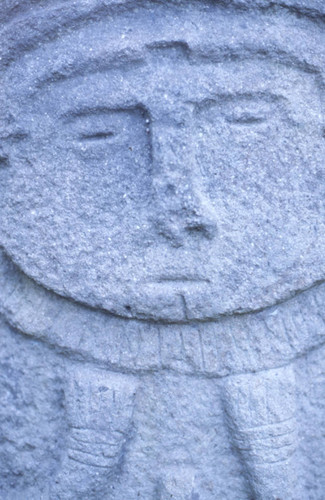 A stone sculpture of a woman, Tierradentro, Colombia, 1975