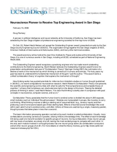 Neuroscience Pioneer to Receive Top Engineering Award in San Diego
