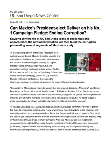 Can Mexico’s President-elect Deliver on his No. 1 Campaign Pledge: Ending Corruption?