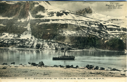 Postcard, S.S. Spokane in Glacier Bay, Alaska