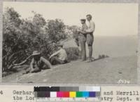 Gerhardy, Pemberton, Bodine and Merrill of the Los Angeles County Forestry Dept. at the edge of one of the scrub oak stands. Santa Cruz Island. W. Metcalf - June 1931