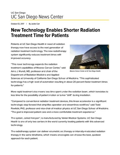 New Technology Enables Shorter Radiation Treatment Time for Patients