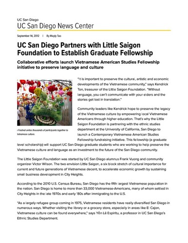 UC San Diego Partners with Little Saigon Foundation to Establish Graduate Fellowship
