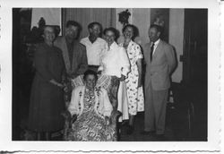 Grandma Barlow surrounded by her 6 children, Bess Hallberg, Denman Barlow, Wilbur Barlow, Louise Barlow Fehrensen, Maude Barlow Newman, Leland Barlow, 1951