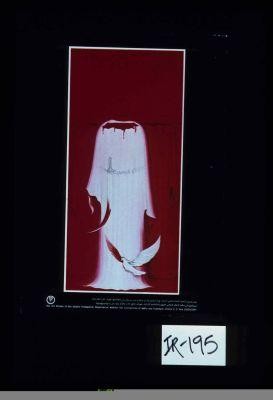 Poster depicting bloody shroud in the shape of a person
