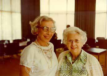 Mildred Goldberger and Mabel Beckman in Millikan Board Room