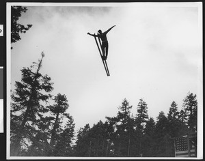 Ski jumper Hjalmar Hvam, probably at Big Pines mountain camp, ca.1930