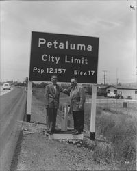 Petaluma, California city limit sign along Highway 101 in 1957