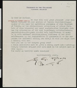 Edna Robinson, letter, 1936?, to Hamlin Garland