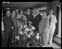 Postmaster-General Farley, Mayor Shaw, Senator McAdoo and others at Breakfast Club meeting, the Ambassador, Los Angeles, 1934
