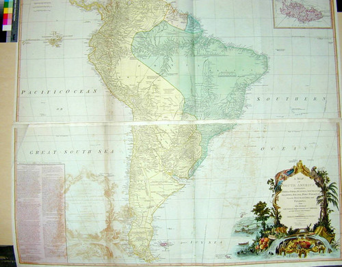 Map of South America containing Tierra-Firma, Guayana, New Granada, Amozonia, Brasil, Peru, Paraquay, Chaco, Tucuman, Chili, and Patagonia. from Mr. D'Anville, with several improvement and additions, and the newest discoveries