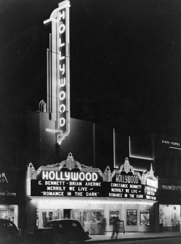 Marquee at night, Hollywood Theatre