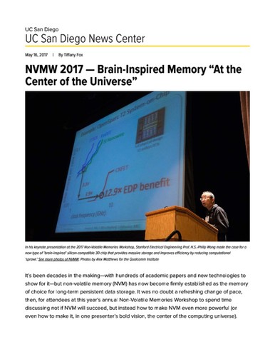 NVMW 2017 — Brain-Inspired Memory “At the Center of the Universe”