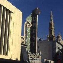 Views of redevelopment sites showing hotels, theaters, restaurants and other businesses. This view shows the Crest Theater