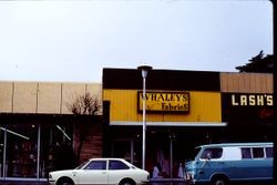 Whaley's Fabrics and Lash's stores on Main Street in downtown Sebastopol, California, 1977