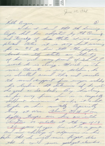 Letter from S/Sgt. Holbrook 6/23/68