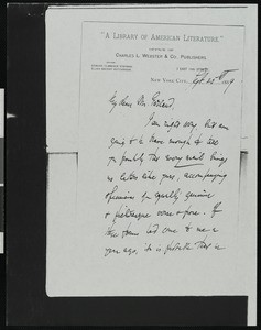 Edmund C. Stedman, letter, 1889-09-20, to Hamlin Garland
