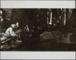 Redwood Rangers at Nin Guidotti's camp after the King Ride, Cazadero, California, August 18, 1946