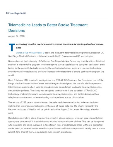 Telemedicine Leads to Better Stroke Treatment Decisions