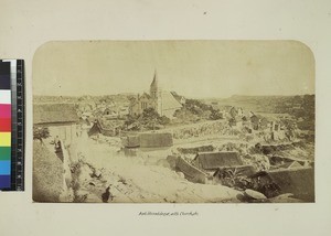 View of town and memorial church, Ambatonakanga, Madagascar, ca. 1870