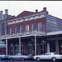 Old Sacramento historic district. View of 2nd Street between J and K Streets showing the Hotel Enterprise on the left and the Schroth building in the center and Foster's Saloon and the right