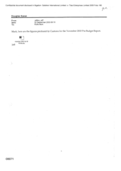 [Email from Jeff Jeffery to Mark Rolfe regarding figures from Customs on the pre-budget report]