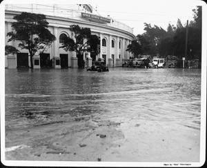 Aimee Semple McPherson's Angelus Temple surrounded by floodwaters