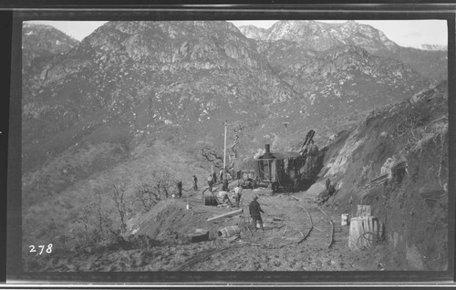 A construction crew excavating the reservoir at Kaweah #3 Hydro Plant