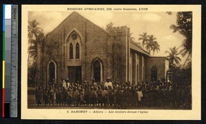 Schoolboys in front of a church, Adjarra, Benin, ca. 1900-1930