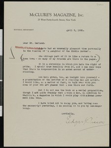 Edgar Grant Sisson, letter, 1920-04-05, to Hamlin Garland