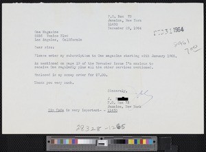 J. B., letters (1964/1965)
