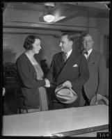 Murder suspect Nellie Madison meets with ex-husband William J. Brown at County Jail, Los Angeles, 1934
