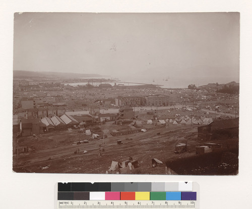 San Francisco earthquake, April 18, 1906. Van Ness Ave. (end). [View of refugee camps, Marina district.]