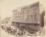 James Tomkinson Livery, Hack and Boarding Stables, 57, 59, 61 Minna St., bet. First and Second Sts., San Francisco, one block from the Palace Hotel, also carriages and cabs at the Pacific Club, north-east corner Montgomery and Bush Streets (2 views)