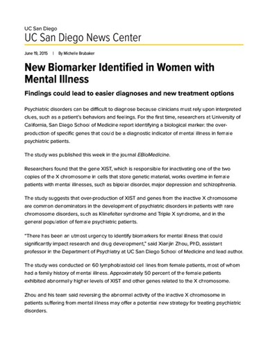 New Biomarker Identified in Women with Mental Illness