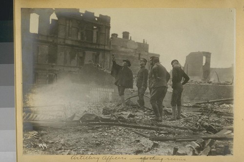 Artillery Officers inspecting ruins