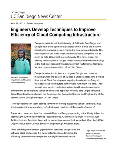 Engineers Develop Techniques to Improve Efficiency of Cloud Computing Infrastructure