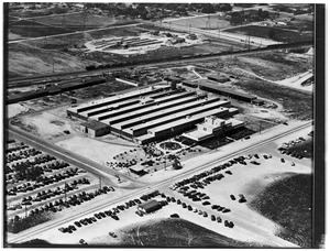 Exterior aerial view of an unidentified factory