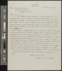 Harrison E. Webb, letter, 1921-11-11, to Hamlin Garland