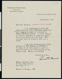 Edward Clark Marsh, letter, 1922-01-27, to Hamlin Garland