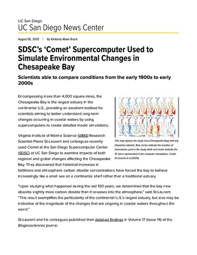 SDSC's ‘Comet’ Supercomputer Used to Simulate Environmental Changes in Chesapeake Bay
