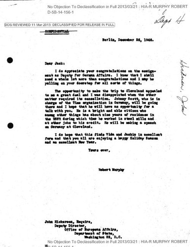 Robert Murphy letter to John Hickerson